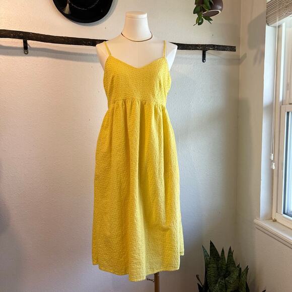 Cotton Yellow Eyelet Lace Strappy Midi Spring Summer Yellow Dress Size 10 - Picture 1 of 15
